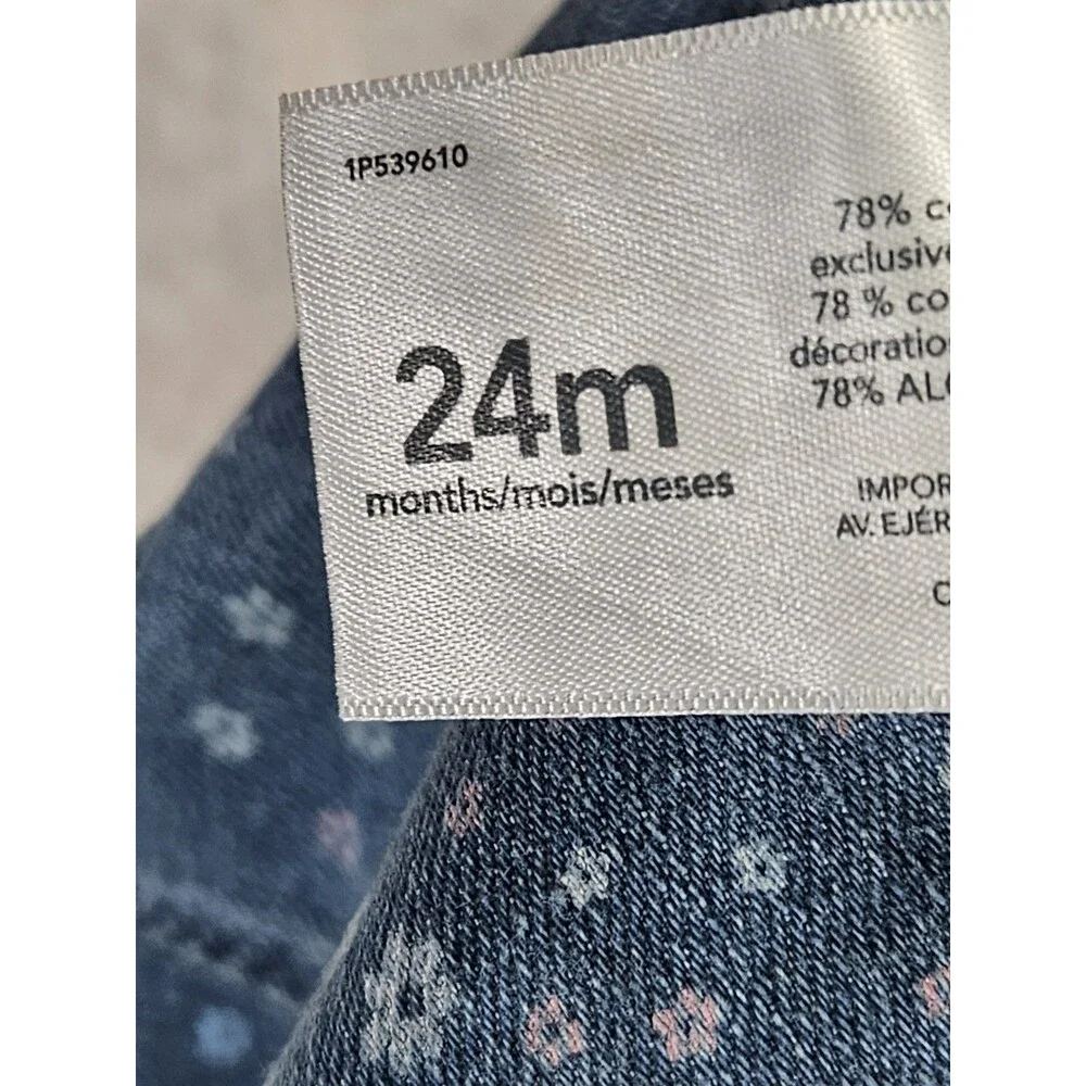 Oshkosh B’gosh Overalls Girls 24M Toddler Blue Denim Floral Print Cotton Blend